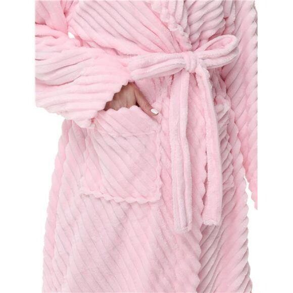 Womens Long Fleece Robe Soft Plush Bathrobe with Pockets Warm Cozy Sleepwear - Picture 3 of 6